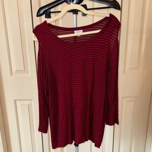 Avenue Women's Red and Black Striped Long Sleeve Top